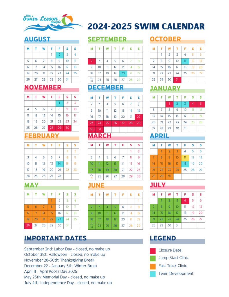 Swim School Calendar